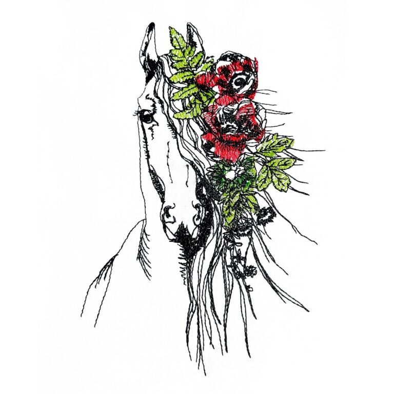 Pferd mit Blumenschmuck - StickZebra