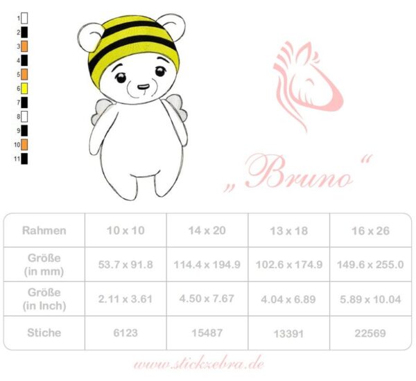 "Bruno der Bienenbär" Stickdatei [Digital] – Bild 5