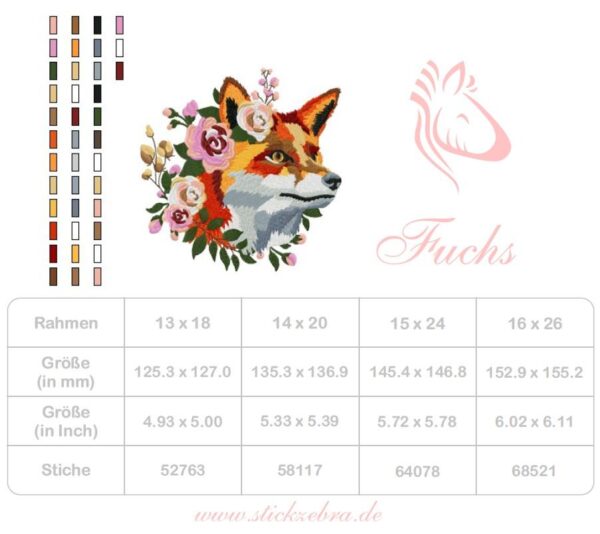 Fuchs mit Blumenkranz Stickdatei [Digital] – Bild 6