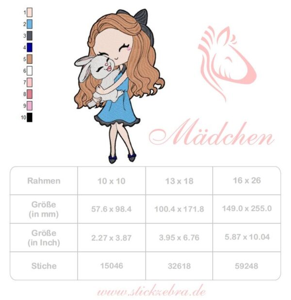 Mädchen mit Hase Stickdatei [Digital] – Bild 3