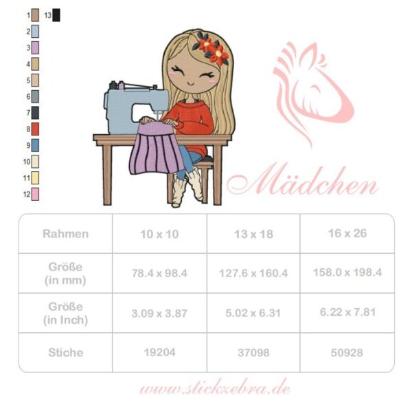 Doodle Mädchen mit Nähmaschine Stickdatei [Digital] – Bild 5