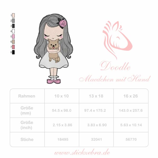 DoodleMaedchenmitHund Doodle Mädchen mit Hund Stickdatei - StickZebra
