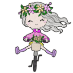 Doodle Mädchen Fahrrad Stickdatei [Digital]