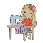 Doodle Mädchen mit Nähmaschine Stickdatei [Digital]