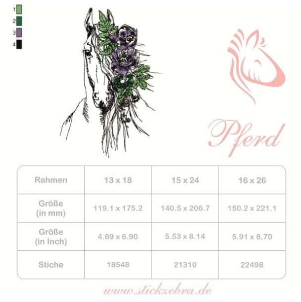 Pferd mit Blumenschmuck - StickZebra