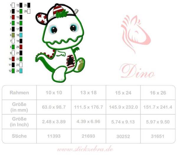 ue15 Dino Applikation Stickdatei - StickZebra