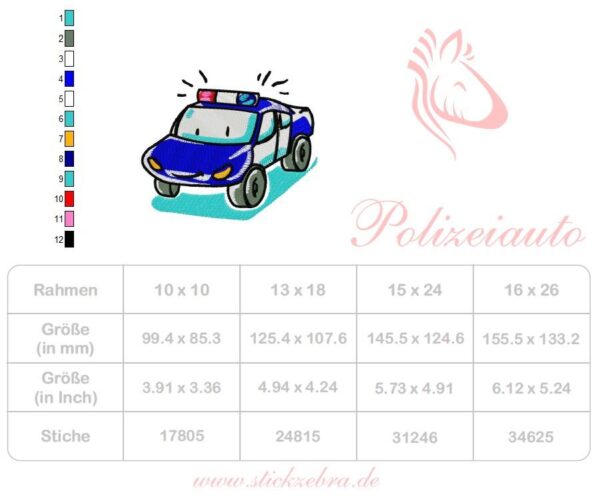 Polizeiauto Stickdatei - StickZebra