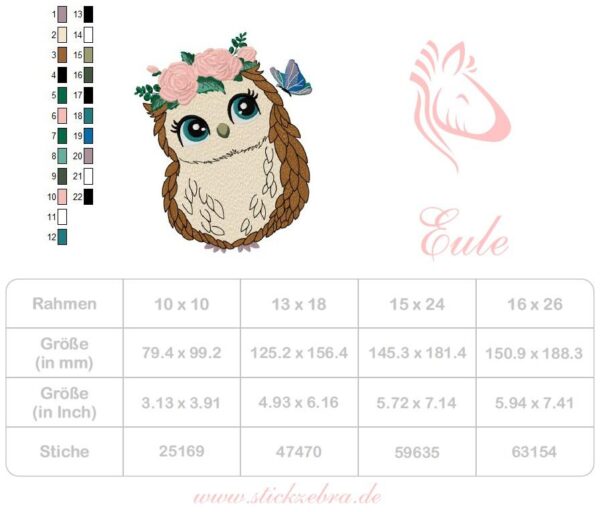 Eule Stickdatei - StickZebra