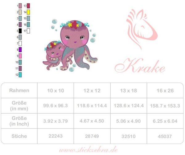Krake Kind mit Mama Stickdatei - StickZebra