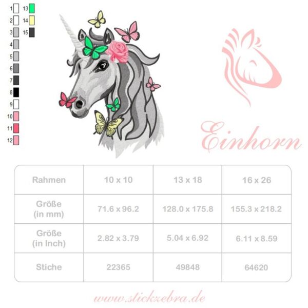 Einhorn mit Schmetterlingen Stickdatei - StickZebra
