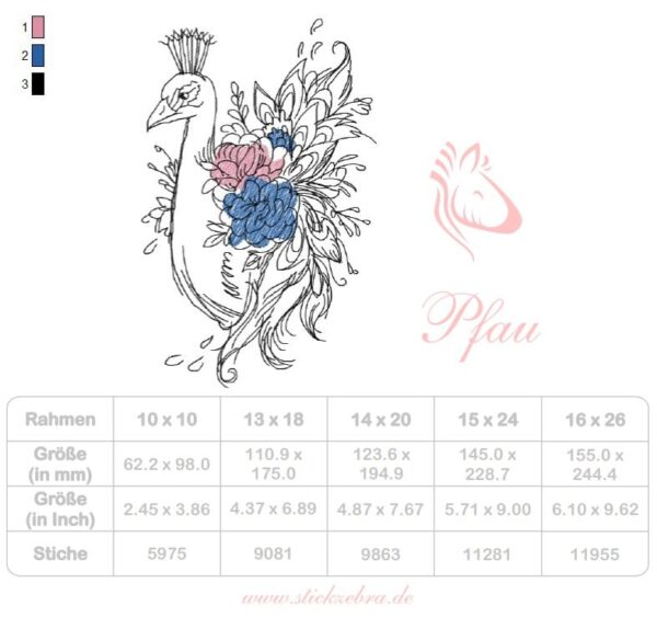 Doodle Pfau Stickdatei [Digital] – Bild 4