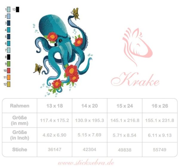 Krake mit Blumen Stickdatei [Digital] – Bild 6