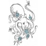 Krake mit Blumen Doodle Stickdatei [Digital]