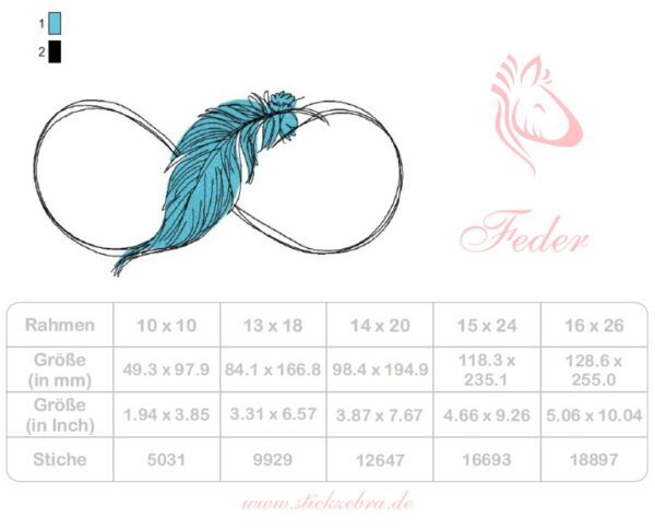 Unendlichkeitszeichen im Doodle-Stil mit Feder Motiv, Stickdatei für Kreative Stickprojekte [Digital] – Bild 3