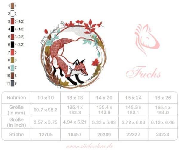Fuchs mit herbstlichem Kranz Stickdatei: Charmantes Design für warme Stickprojekte und Herbstdekorationen [Digital] – Bild 3