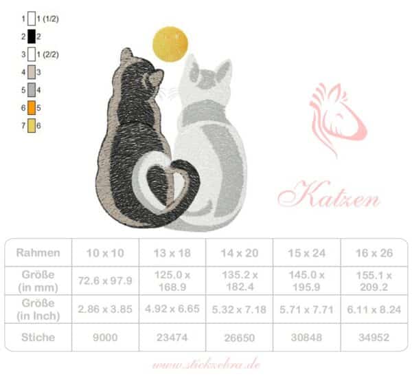 Katzenliebespärchen vor dem Mond Stickdatei: Romantisches Katzen Design für liebevolle Stickprojekte und Dekorationen [Digital] – Bild 4