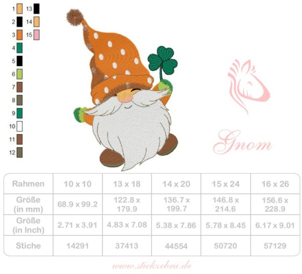 Gnom mit Kleeblatt Stickdatei: Glückliches Design für charmante Stickprojekte und Dekorationen [Digital] – Bild 4