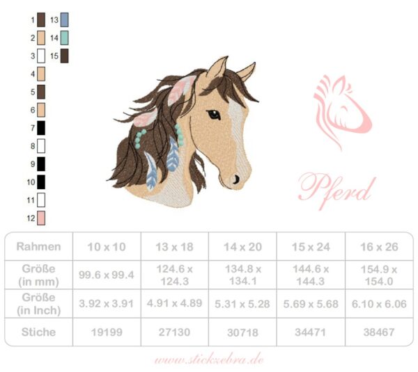 Indianer-Pferd mit Federschmuck Stickdatei: Kindermotiv für kreative Stickprojekte und Pferdeliebhaber [Digital] – Bild 3