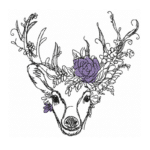Hirsch im Doodle-Stil: Niedliche Stickdatei mit Blumenkrone für DIY-Projekte [Digital]