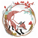 Fuchs mit herbstlichem Kranz Stickdatei: Charmantes Design für warme Stickprojekte und Herbstdekorationen [Digital]
