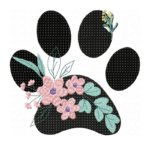 Pfotenabdruck mit Blumenverzierung: Detailreiche Stickdatei für Tierliebhaber und Bastelprojekte [Digital]