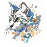 Katzenkopf mit Blumen Stickdatei: Niedliche Katzenmuster für Stickmaschinen [Digital]