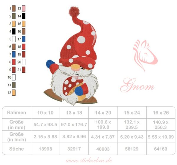 Gnom mit Pilz Stickdatei: Zauberhaftes Design für handgefertigte Stickprojekte [Digital] – Bild 4