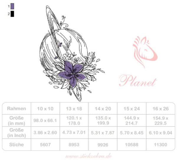 Weltkugel- Planet mit Blume Doodle Stickdatei: Doodle Kreativität für einzigartige Stickprojekte [Digital] – Bild 3