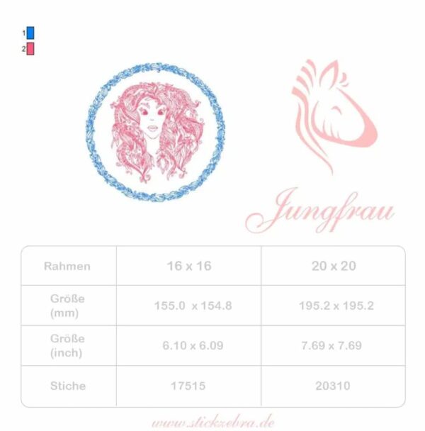 Elegantes Sternzeichen Jungfrau im Doodle Stil Stickdatei [Digital] – Bild 3