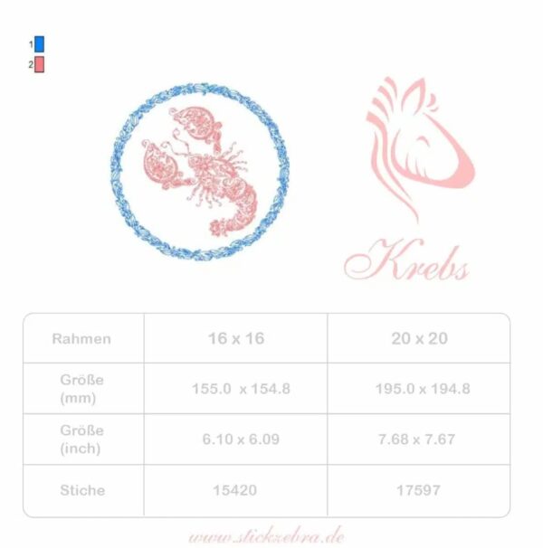 Elegantes Sternzeichen Krebs im Doodle Stil Stickdatei [Digital] – Bild 3