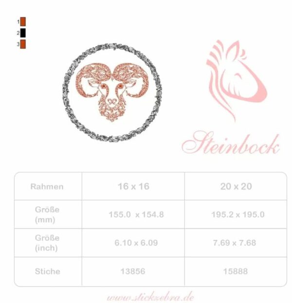 Elegantes Sternzeichen Steinbock im Doodle Stil Stickdatei [Digital] – Bild 3