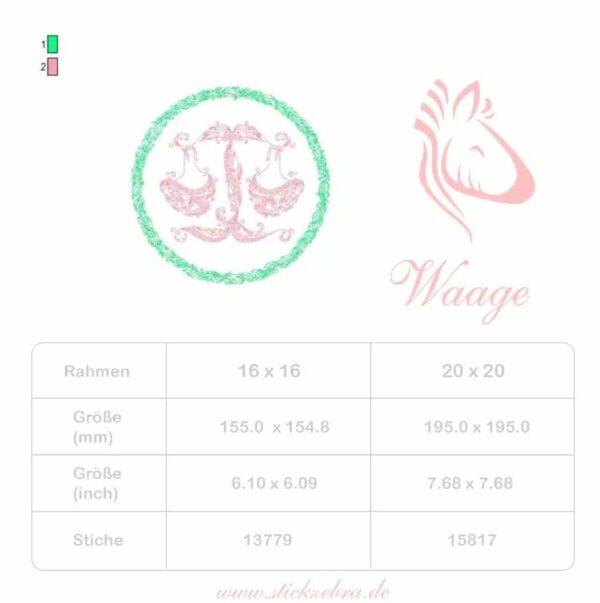 Elegantes Sternzeichen Waage im Doodle Stil Stickdatei [Digital] – Bild 3