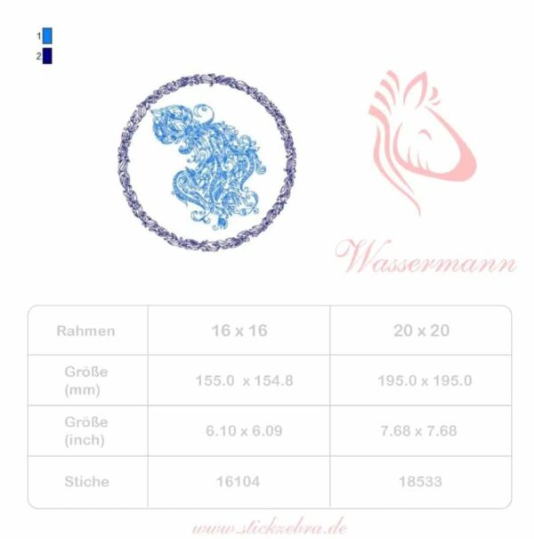 Elegantes Sternzeichen Wassermann im Doodle Stil Stickdatei [Digital] – Bild 3