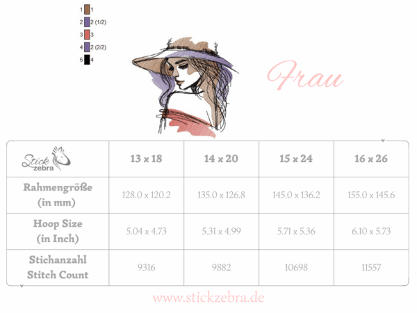 Frau Stickdatei, elegante Damen-Skizze mit Hut für deine Stickmaschine [Digital] – Bild 4