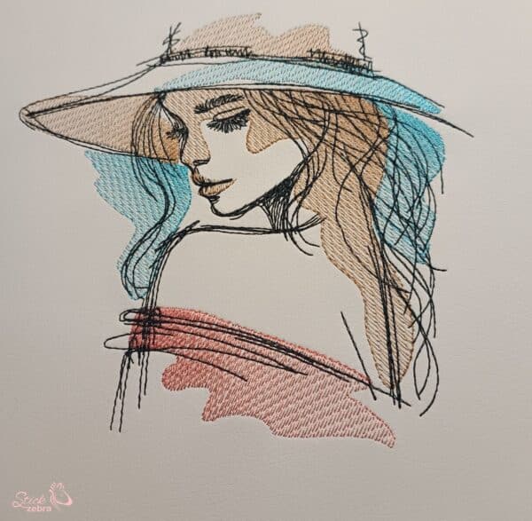 Frau Stickdatei, elegante Damen-Skizze mit Hut für deine Stickmaschine [Digital] – Bild 3