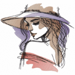 Frau Stickdatei, elegante Damen-Skizze mit Hut für deine Stickmaschine [Digital]