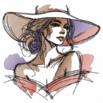Frau Stickdatei, elegante Doodle Damen mit Hut für deine Stickmaschine [Digital]