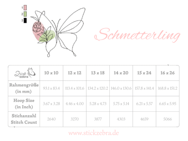 Schmetterling Stickdatei, eleganter Doodle Schmetterling für deine Stickmaschine [Digital] – Bild 4