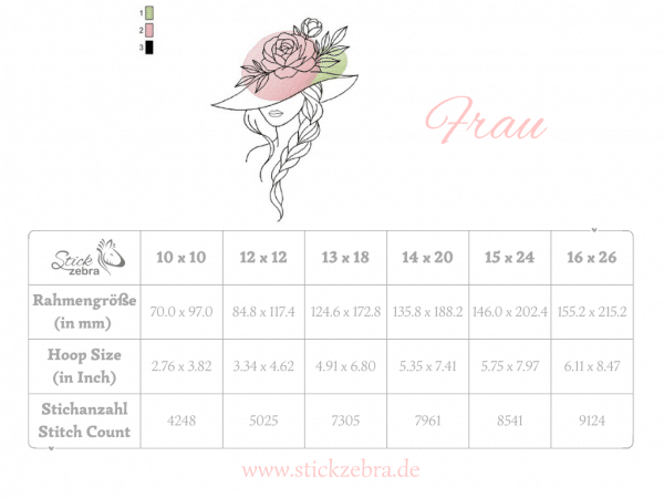 Frau Stickdatei, elegante Doodle Frau mit Rosen für deine Stickmaschine [Digital] – Bild 4