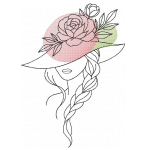 Frau Stickdatei, elegante Doodle Frau mit Rosen für deine Stickmaschine [Digital]