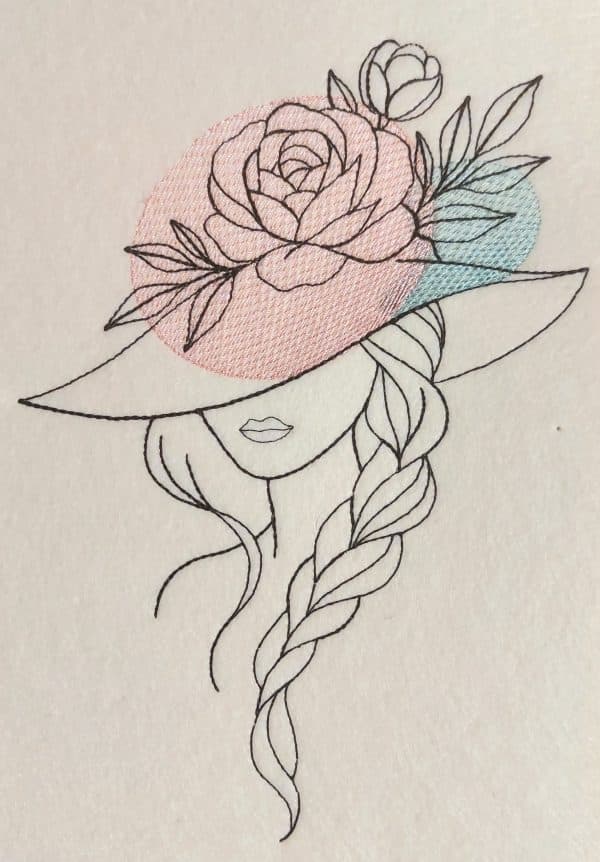 Frau Stickdatei, elegante Doodle Frau mit Rosen für deine Stickmaschine [Digital] – Bild 3