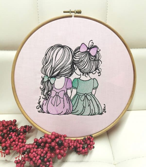Mädchen Stickdatei, zuckersüßes Freundschafts Motiv für deine Stickmaschine [Digital] – Bild 2