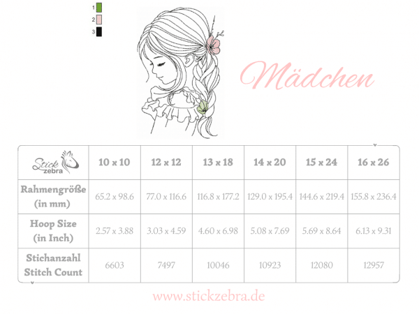 Mädchen Stickdatei, niedliches Mädchen Motiv für deine Stickmaschine [Digital] – Bild 3