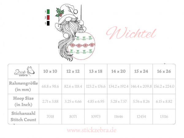 Weihnachtself Stickdatei, Gnom mit Christbaumkugel für deine Stickmaschine [Digital] – Bild 3