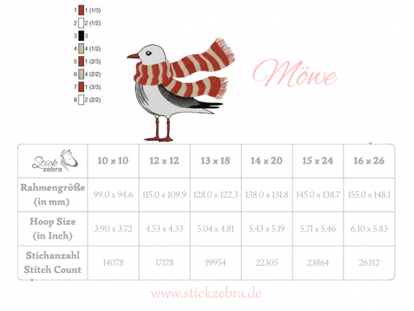Möwe Stickdatei, winterlicher Möwe mit Schal für deine Stickmaschine [Digital] – Bild 4