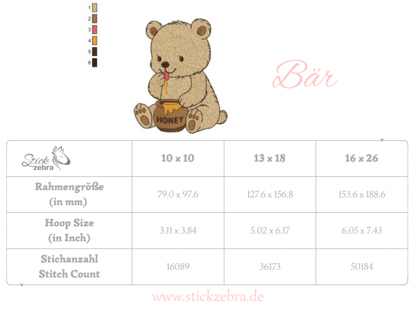 Bär Stickdatei, niedlicher Honigbär für deine Stickmaschine [Digital] – Bild 3