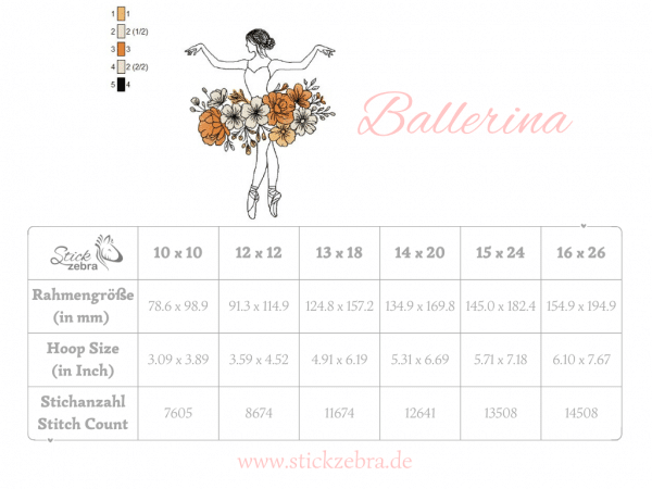 Ballerina Stickdatei, blumige Ballerina für deine Stickmaschine [Digital] – Bild 4