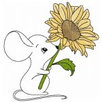 Maus Stickdatei, niedliche Maus mit Sonnenblume für deine Stickmaschine [Digital]