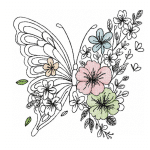 Schmetterling Stickdatei, sommerlicher Schmetterling mit Blumen für deine Stickmaschine [Digital]