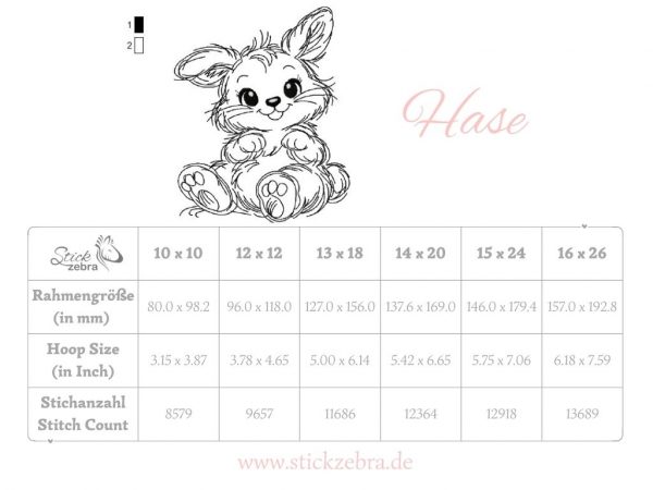 Hase Stickdatei, frecher Doodle Hase für deine Stickmaschine [Digital] – Bild 5